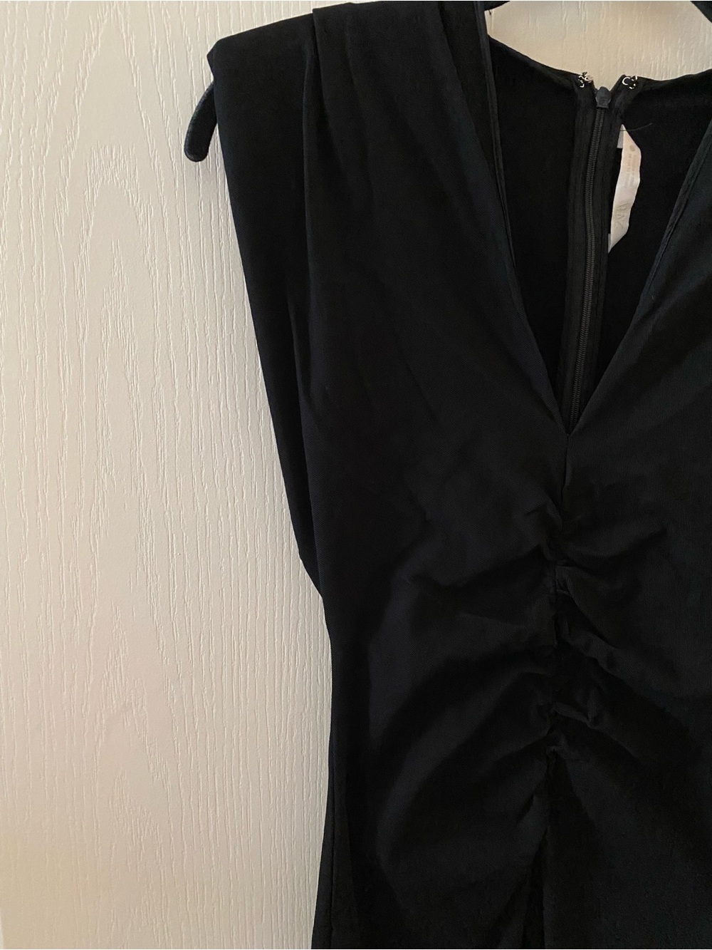 ZARA ZW Collection Ruched Black Midi Dress w/ Shoulder Pads - XS - Picture 8 of 14